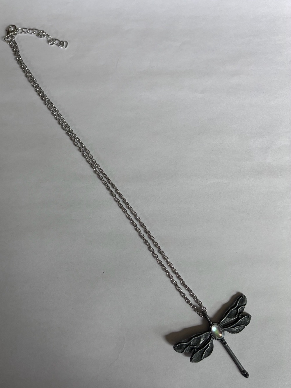 VINTAGE DRAGONFLY SILVER NECKLACE WITH MOONSTONE SET IN CENTER
